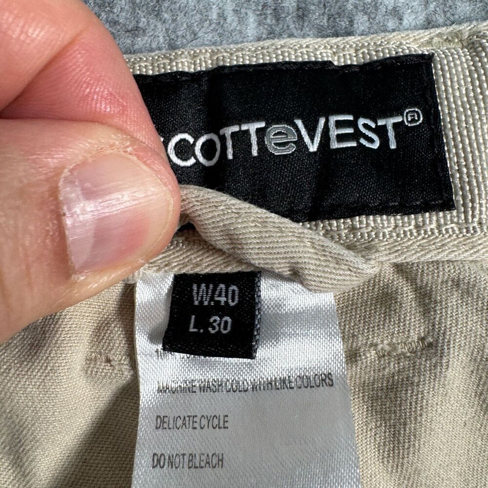 ScottEVest TEC Pants Mens 40x30 Fits 36x28 Beige Magnetic Pockets Nano Tiny Rip - Picture 8 of 12